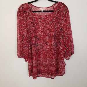 Lauren Conrad Chiffon Peasant Blouse Plus Sz 0087
